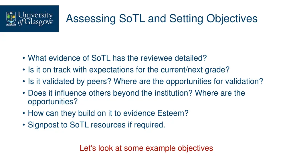 assessing sotl and setting objectives