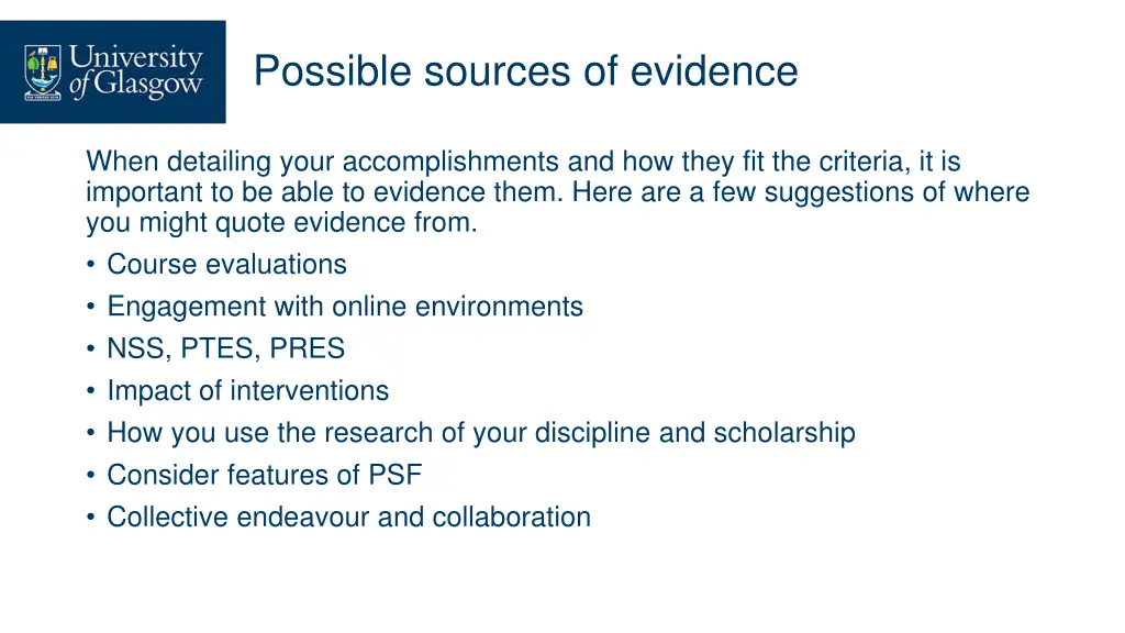 possible sources of evidence