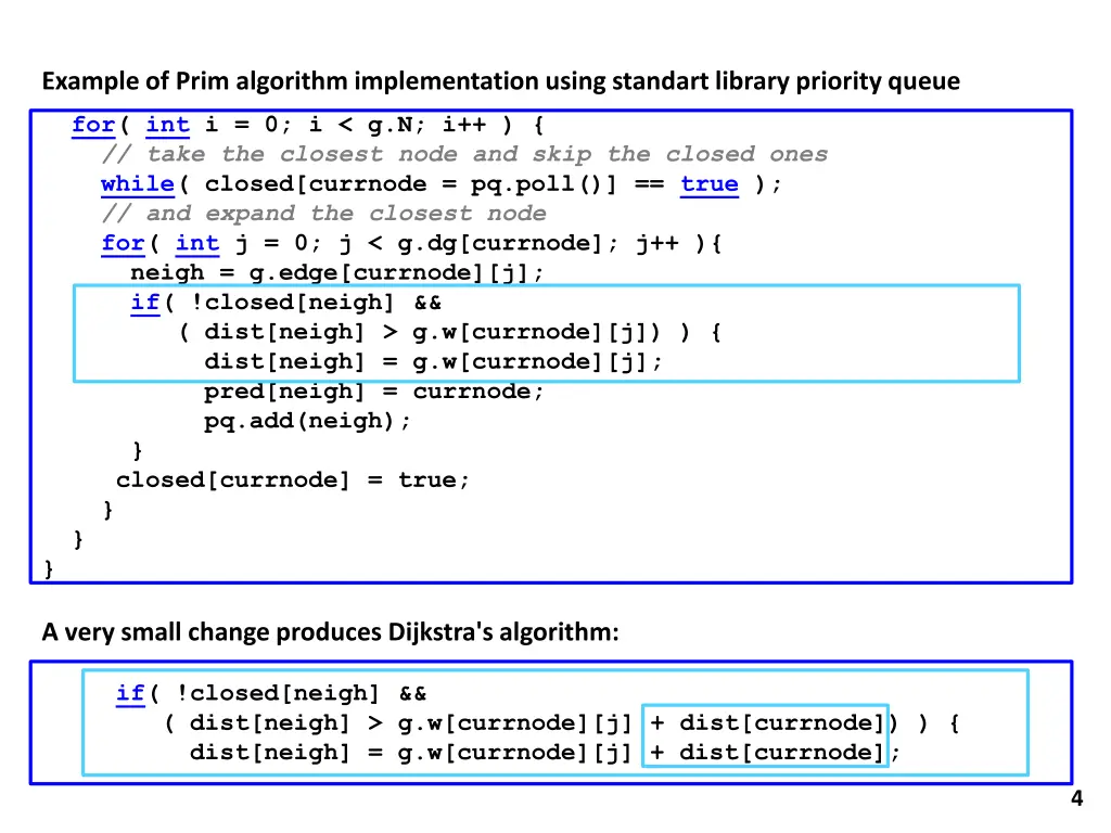 example of prim algorithm implementation using 1