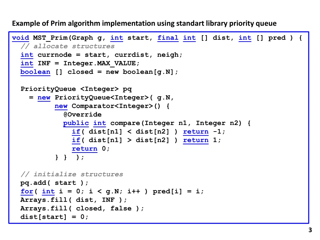 example of prim algorithm implementation using