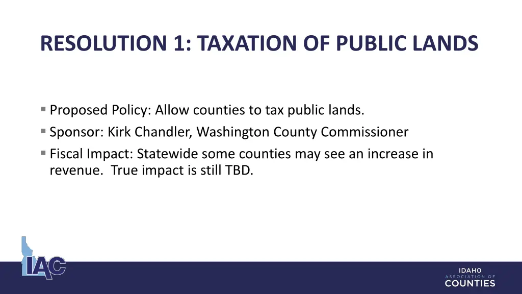 resolution 1 taxation of public lands