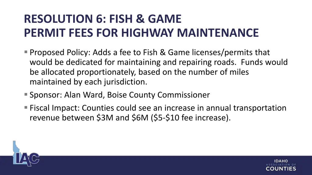 resolution 6 fish game permit fees for highway