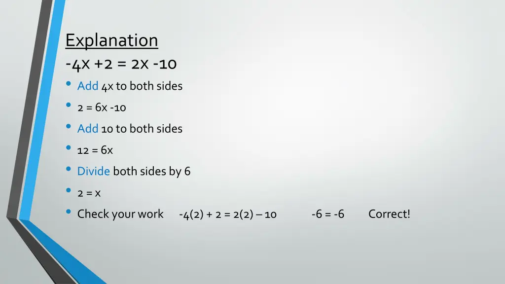 explanation 4x 2 2x 10 add 4x to both sides