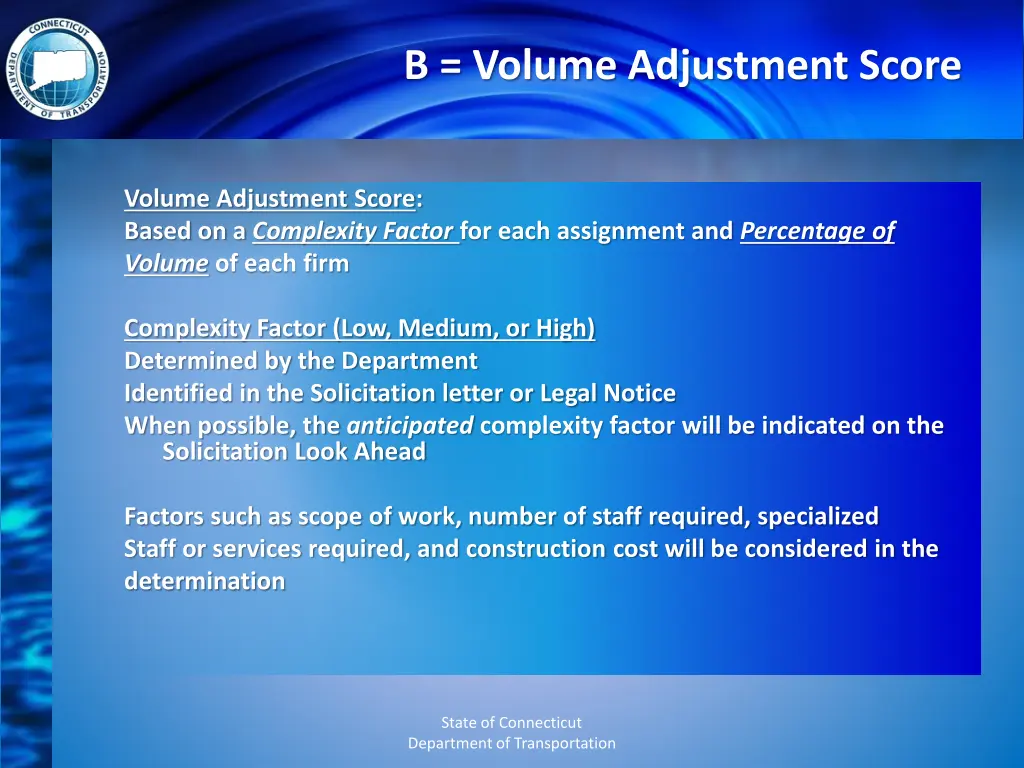 b volume adjustment score