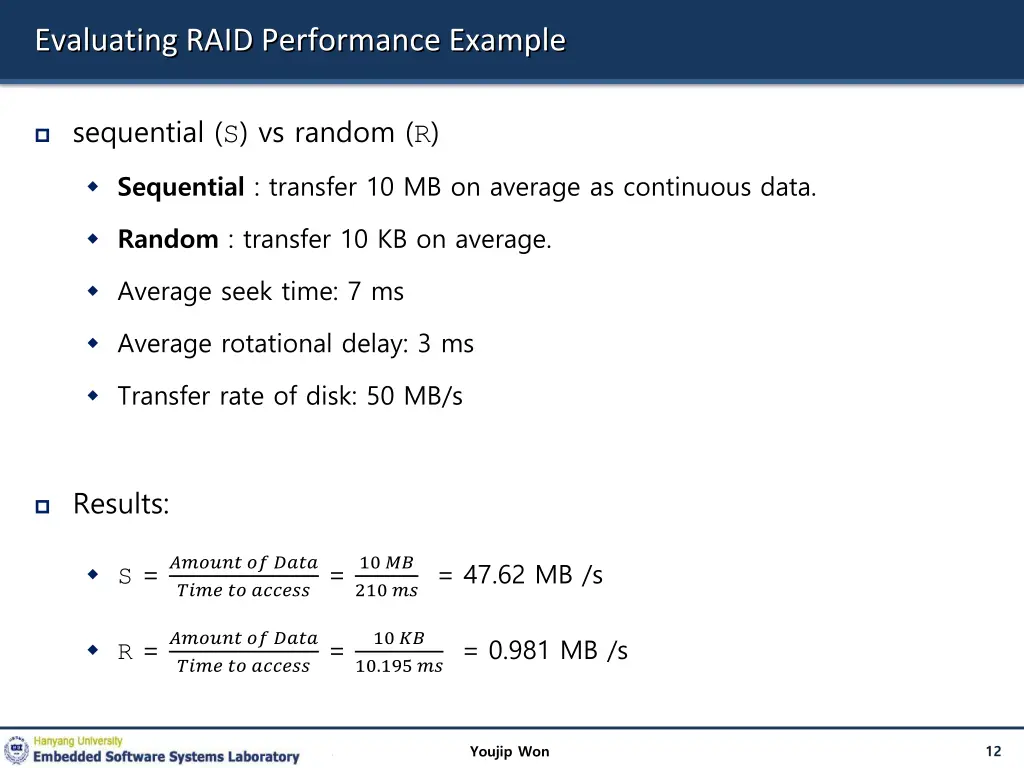 evaluating raid performance example