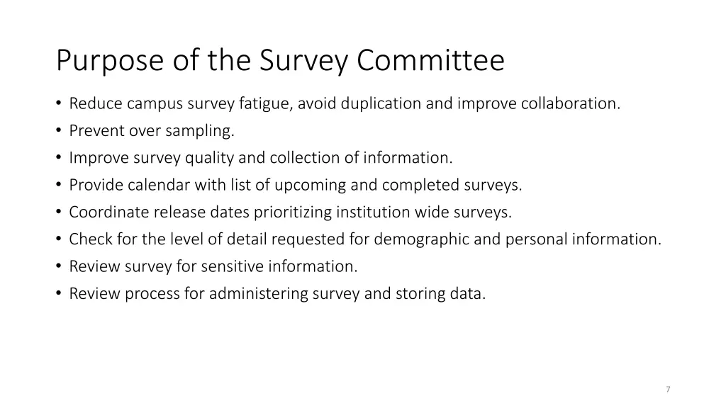 purpose of the survey committee