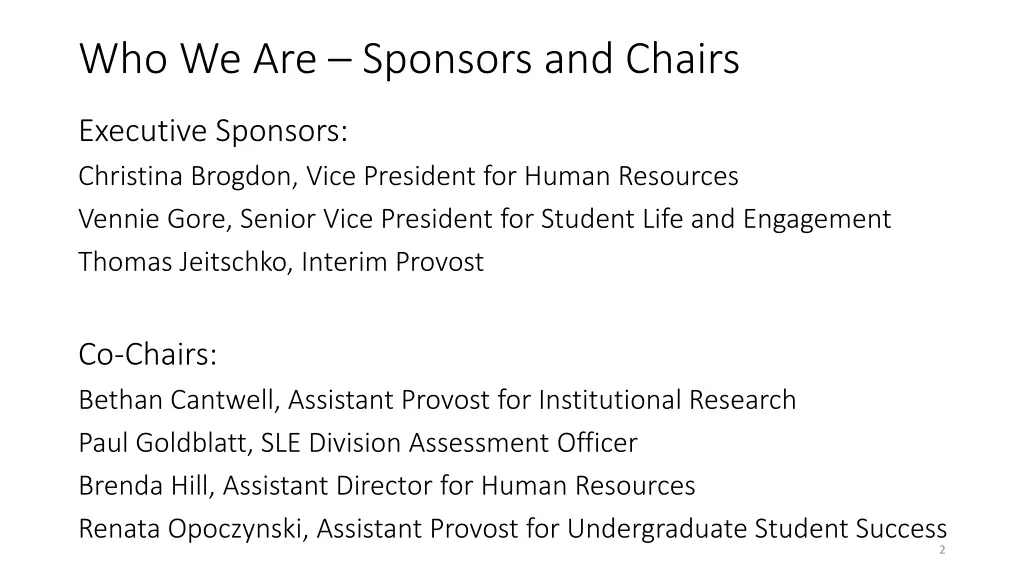 who we are sponsors and chairs