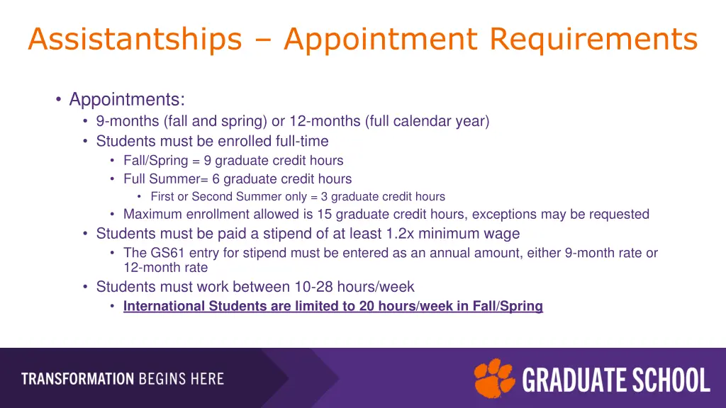 assistantships appointment requirements