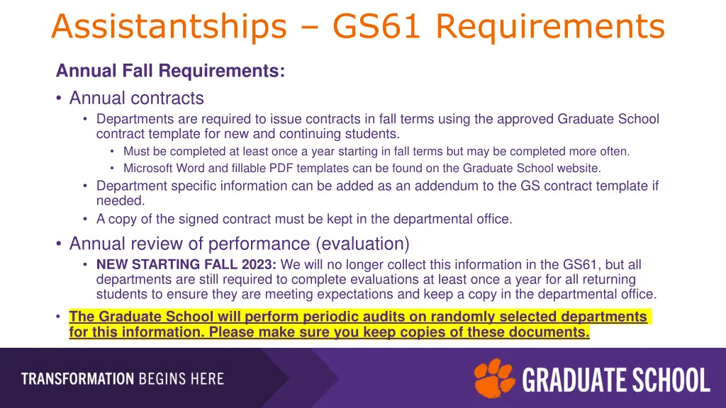 assistantships gs61 requirements
