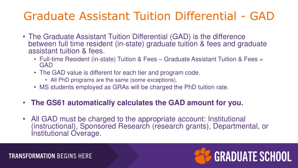 graduate assistant tuition differential gad