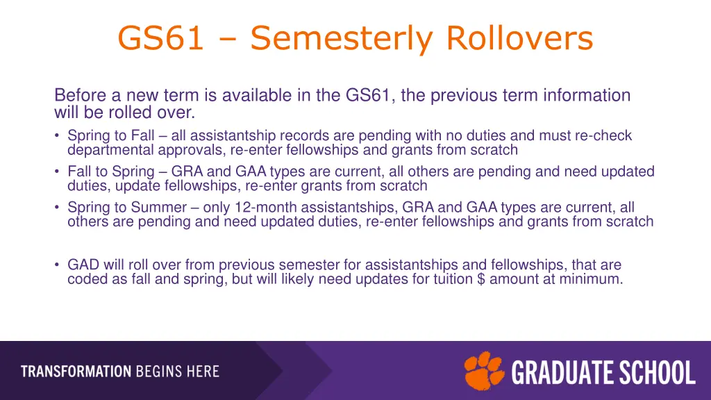 gs61 semesterly rollovers