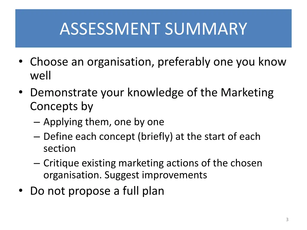 assessment summary