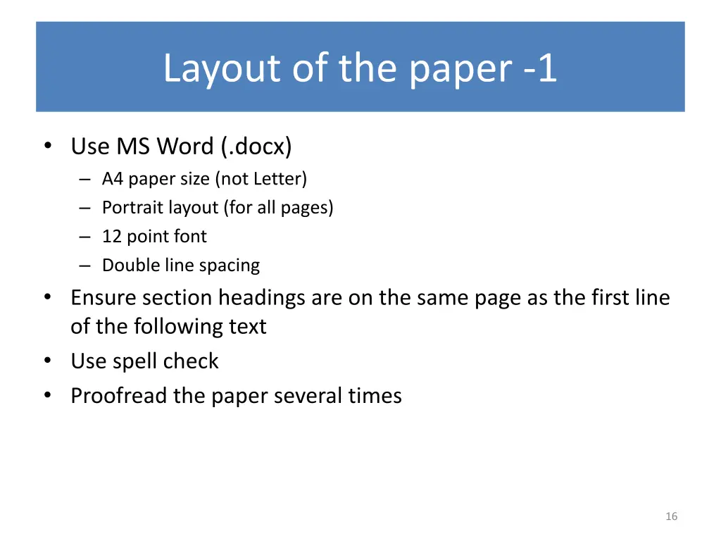layout of the paper 1