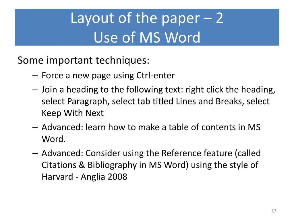 layout of the paper 2 use of ms word
