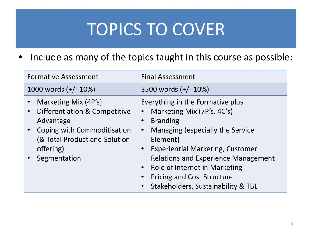 topics to cover