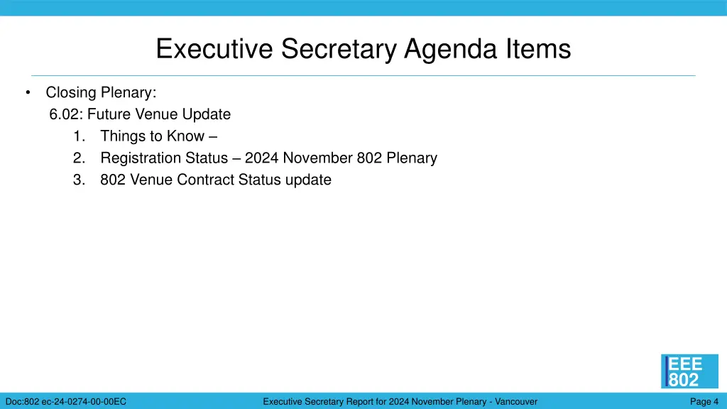 executive secretary agenda items