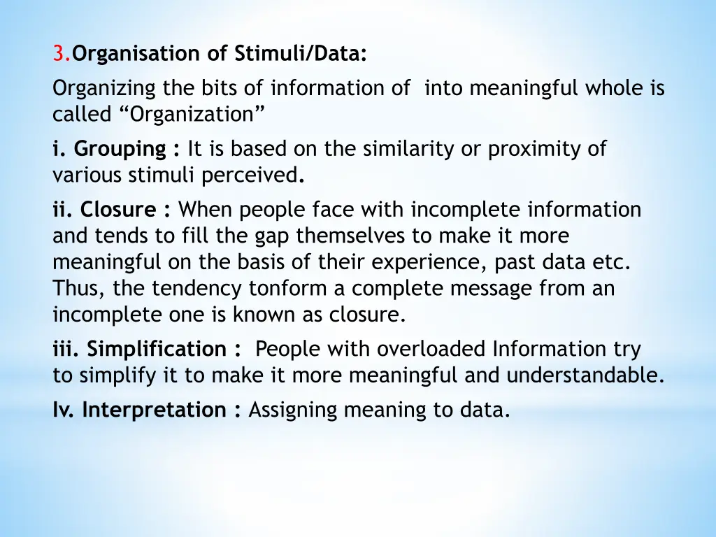 3 organisation of stimuli data organizing