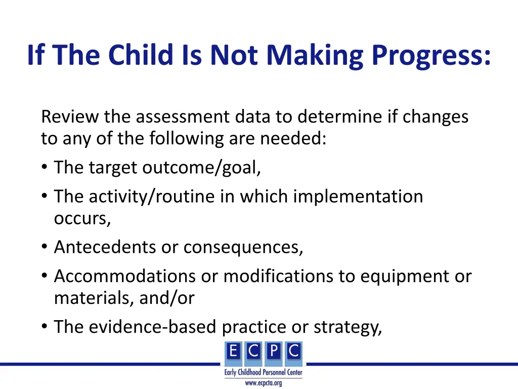 if the child is not making progress