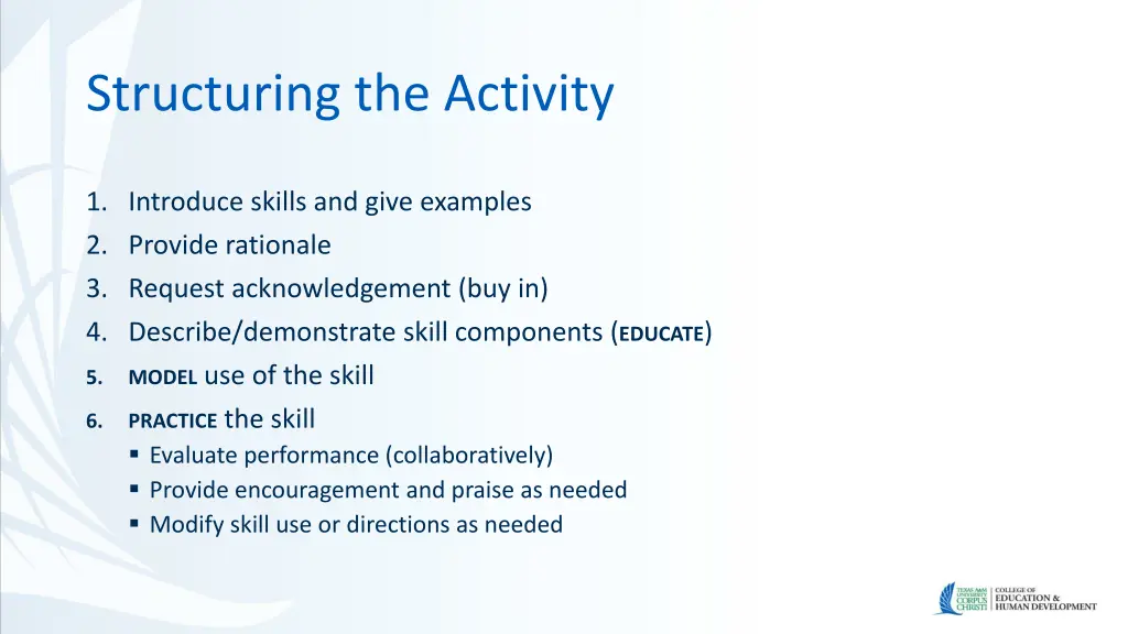 structuring the activity