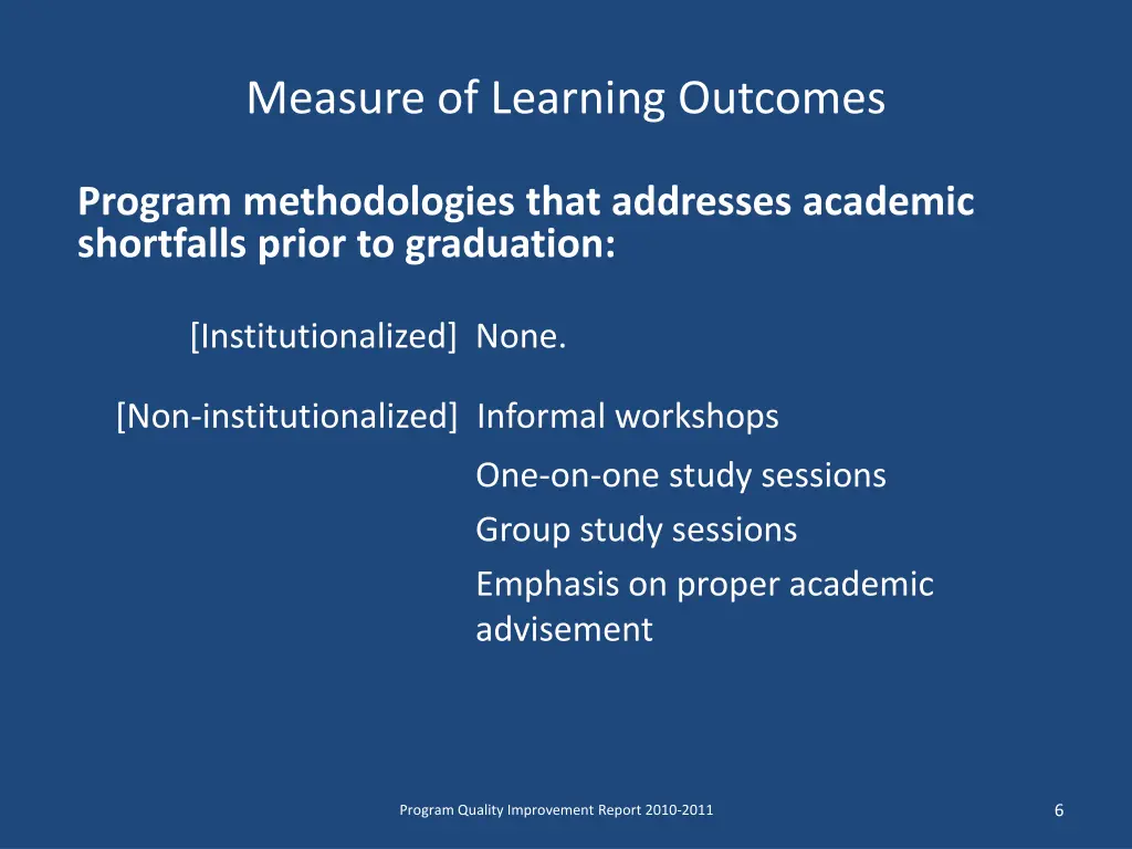 measure of learning outcomes
