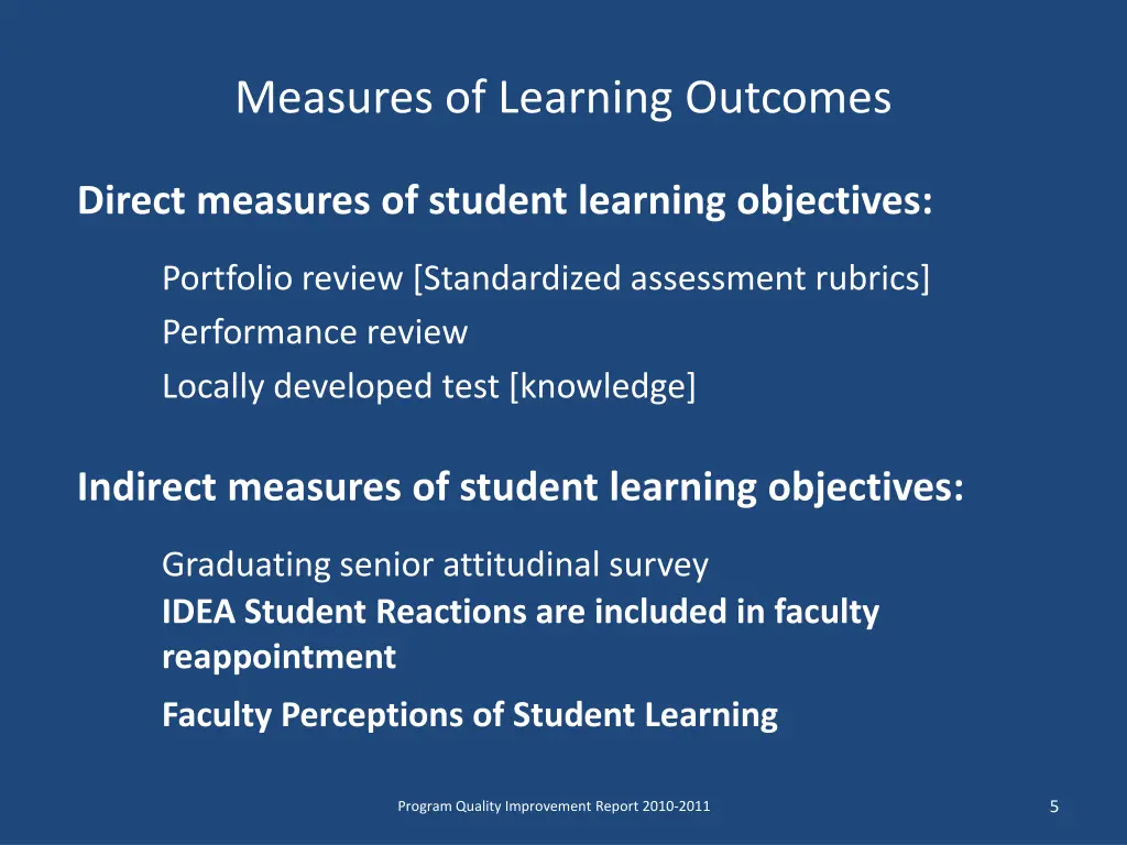 measures of learning outcomes