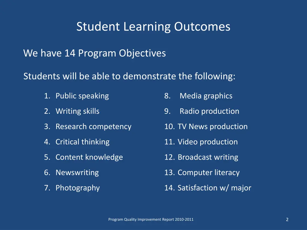 student learning outcomes