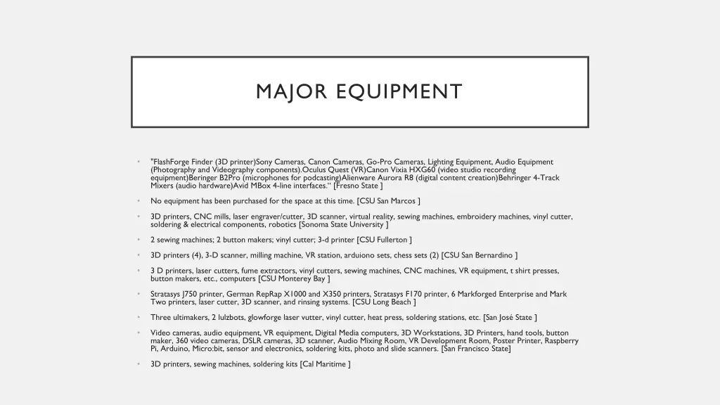 major equipment