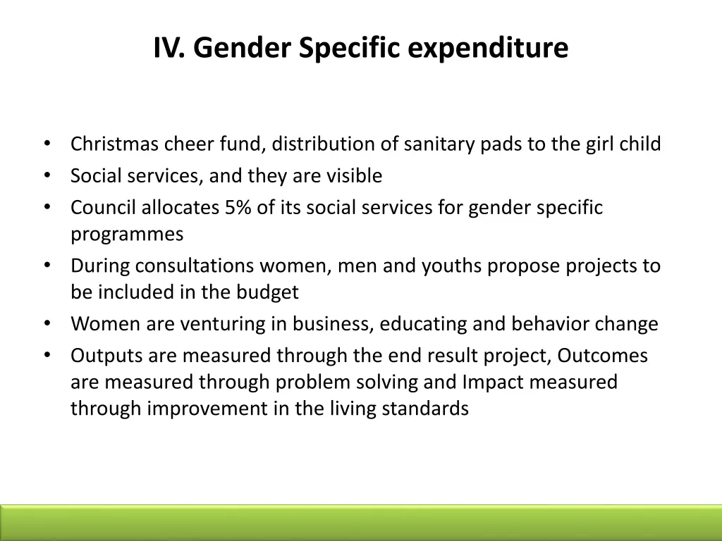 iv gender specific expenditure