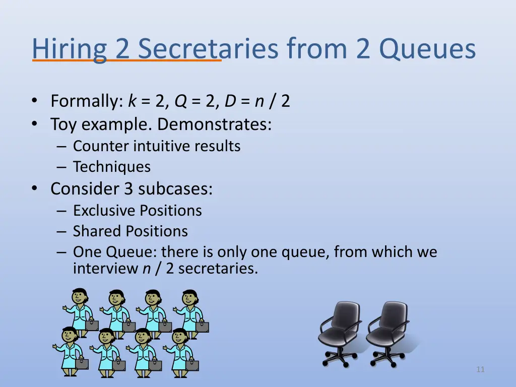 hiring 2 secretaries from 2 queues