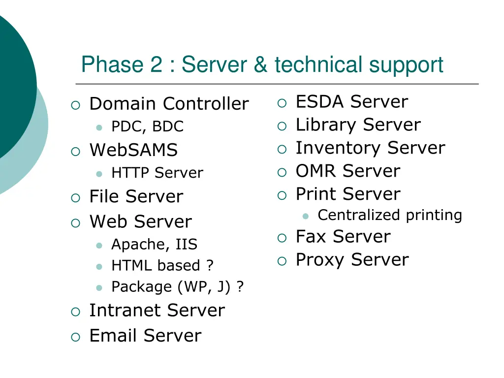 phase 2 server technical support