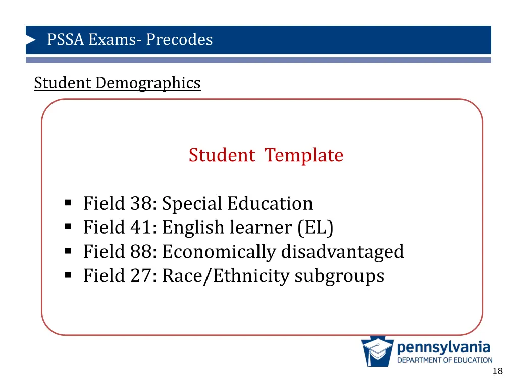 pssa exams precodes 13
