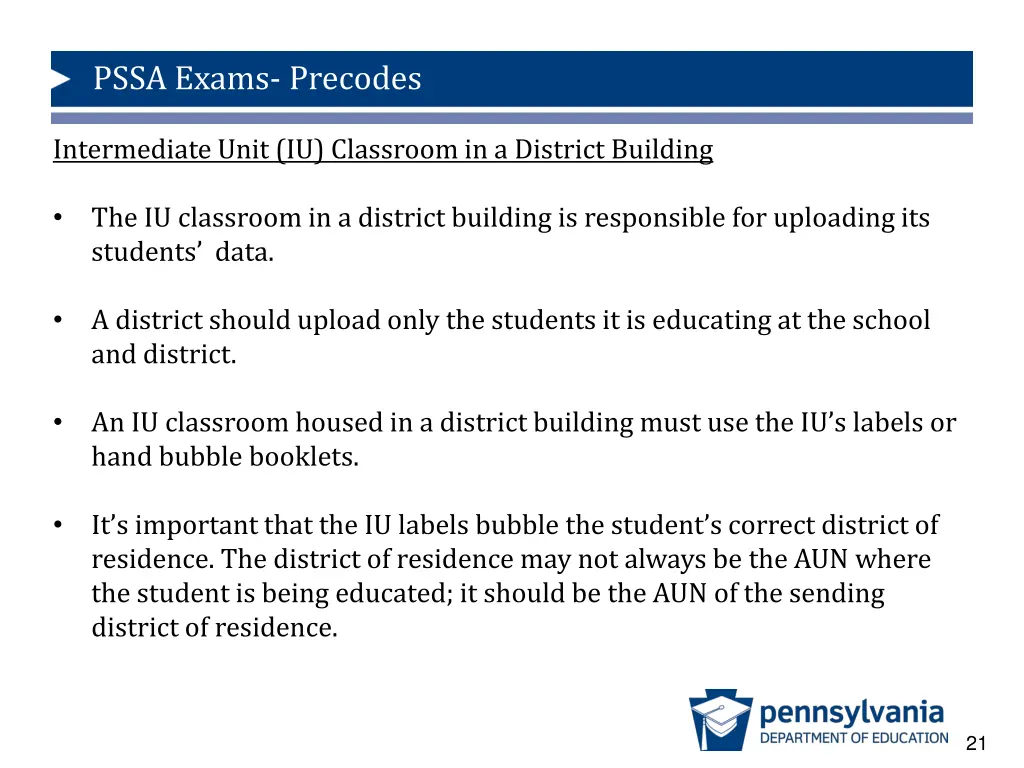 pssa exams precodes 16