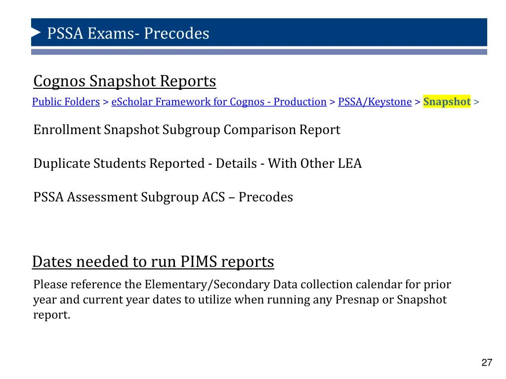 pssa exams precodes 22