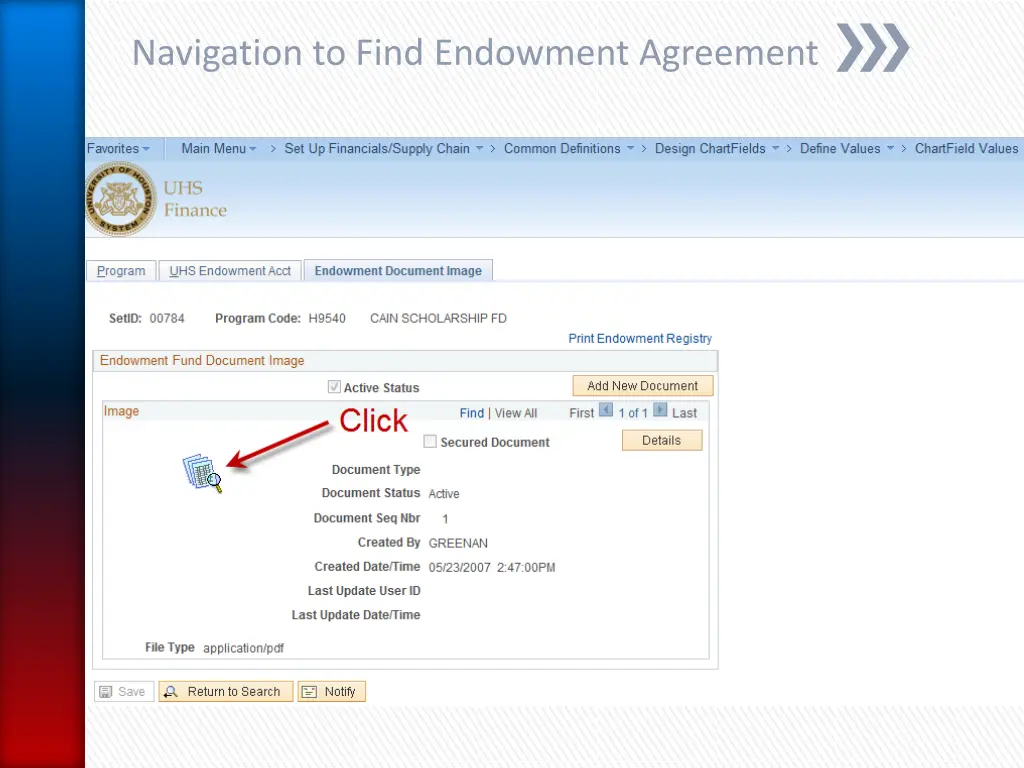 navigation to find endowment agreement 4