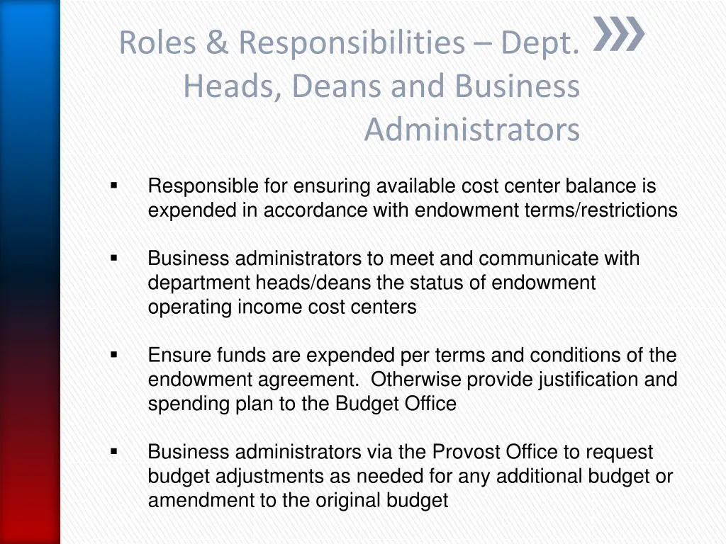 roles responsibilities dept heads deans
