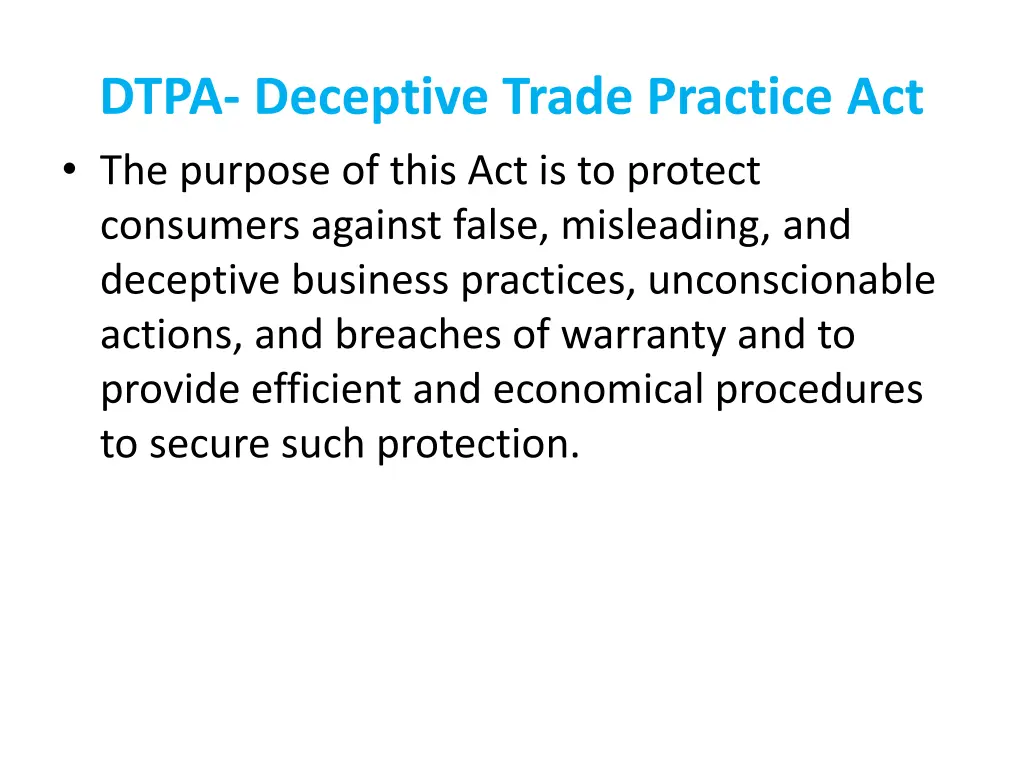 dtpa deceptive trade practice act the purpose