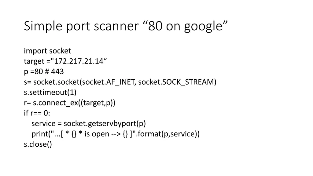 simple port scanner 80 on google