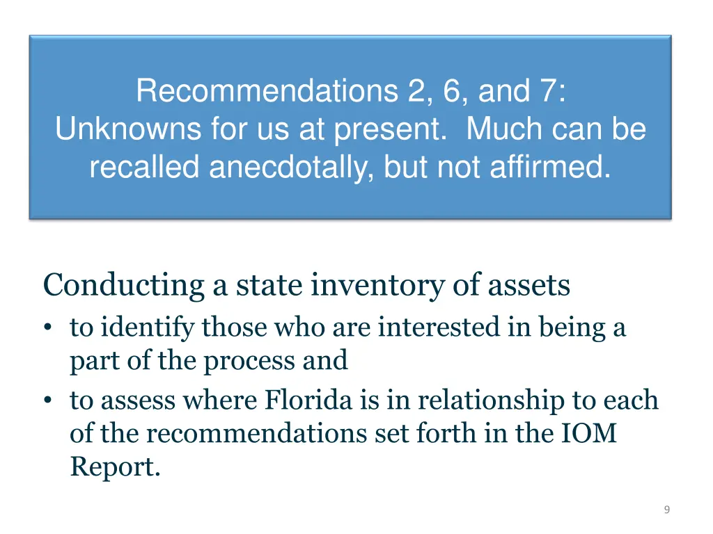 recommendations 2 6 and 7 unknowns