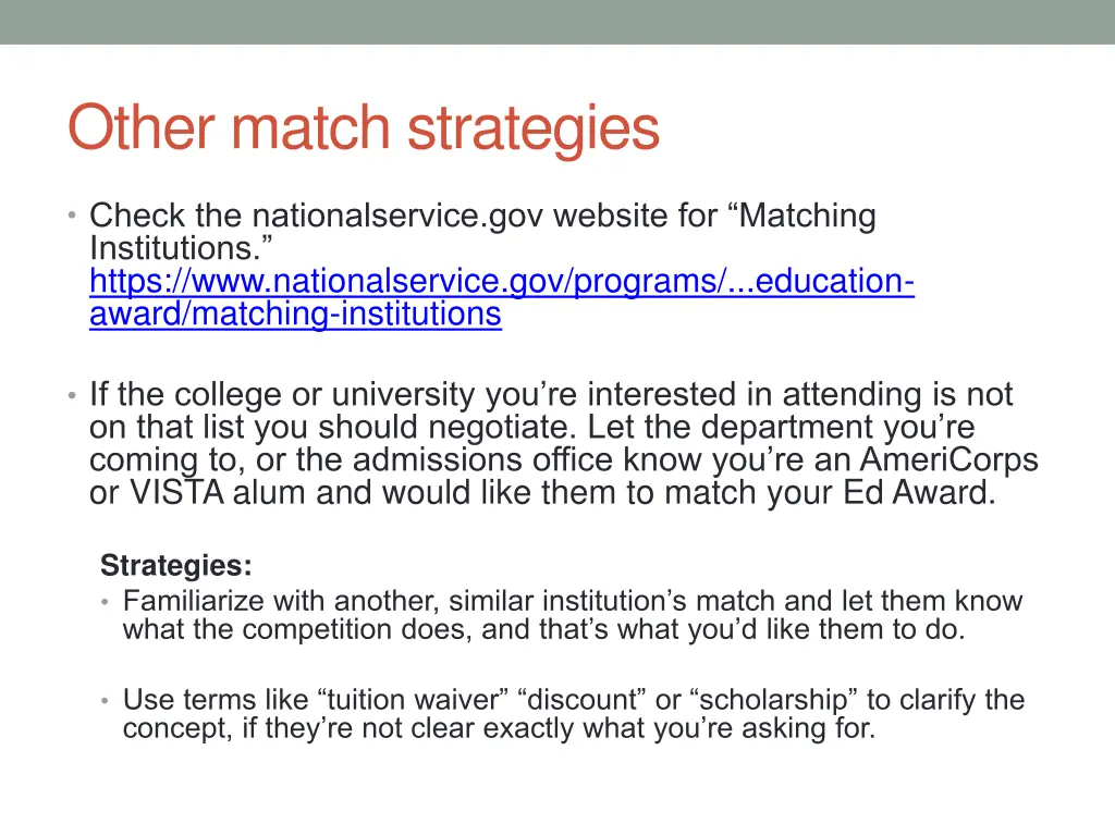 other match strategies