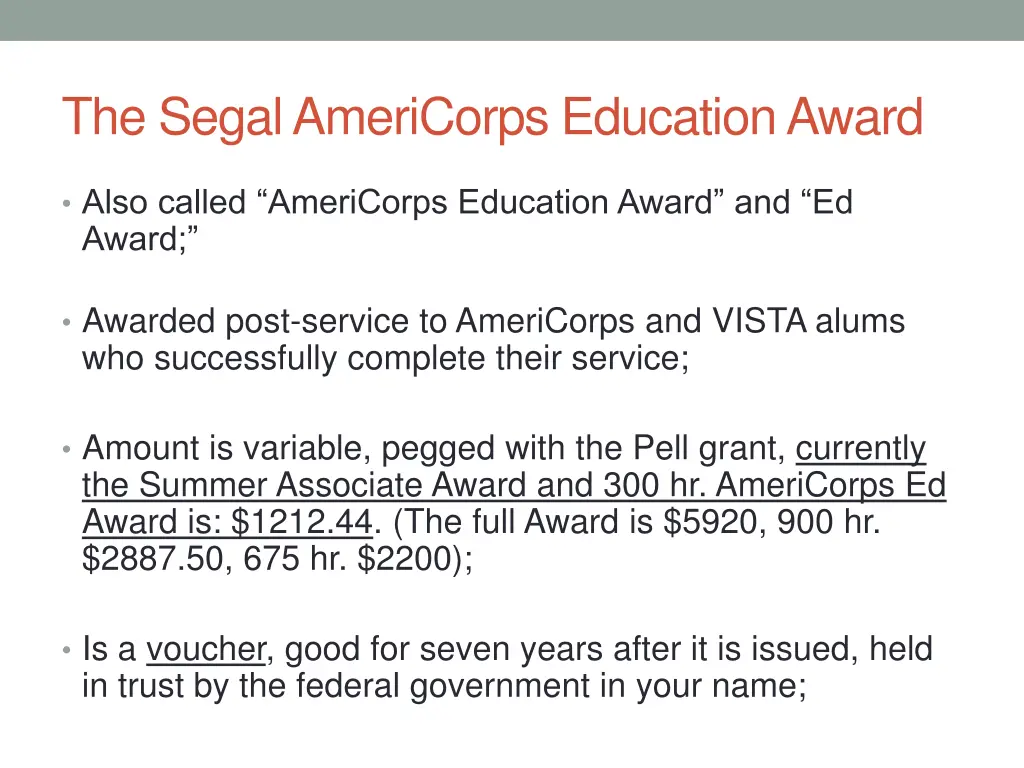 the segal americorps education award