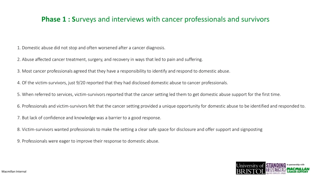 phase 1 s urveys and interviews with cancer