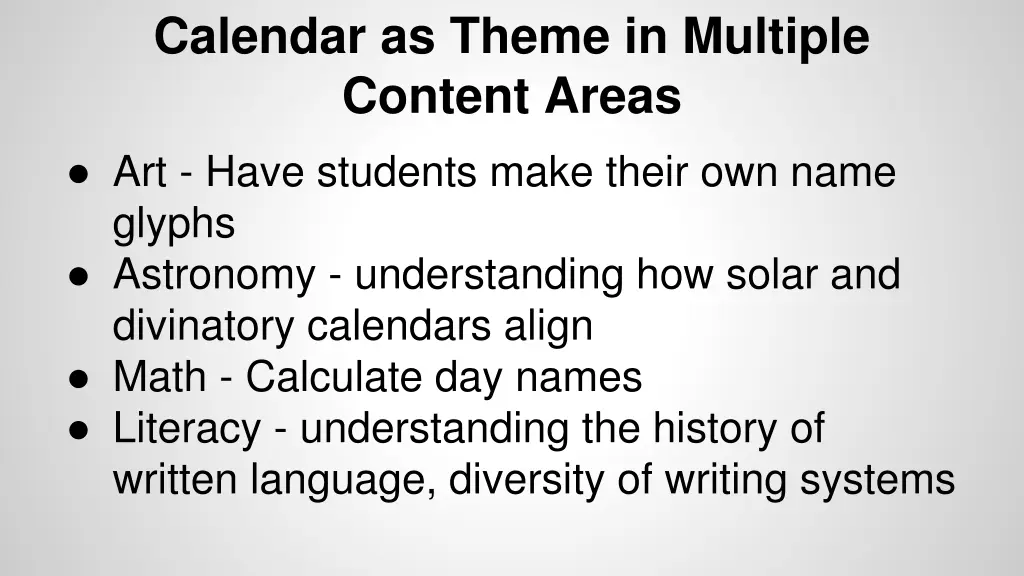 calendar as theme in multiple content areas