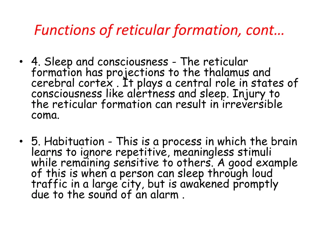 functions of reticular formation cont