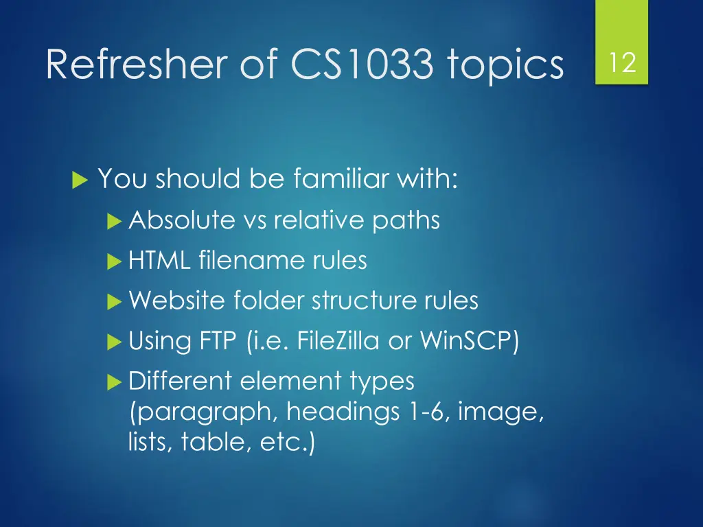 refresher of cs1033 topics 1