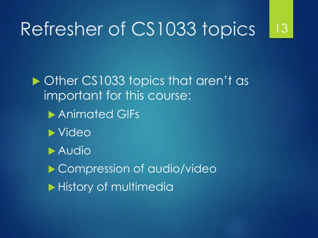 refresher of cs1033 topics 2