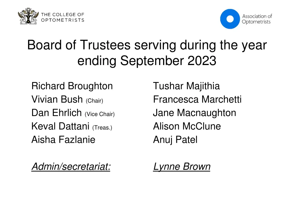 board of trustees serving during the year ending