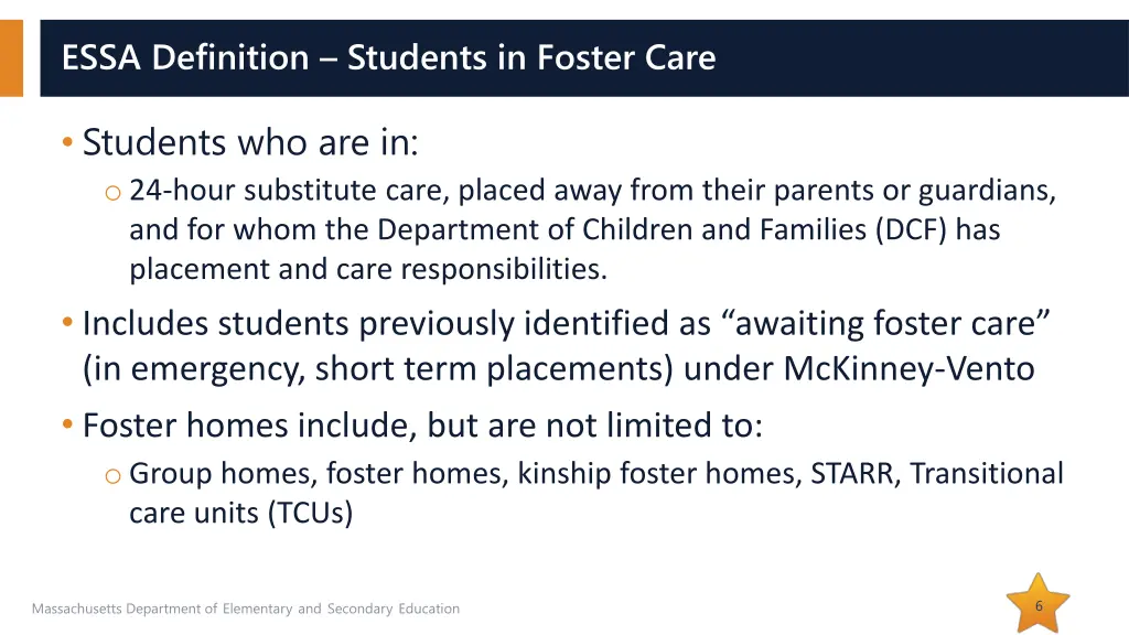 essa definition students in foster care