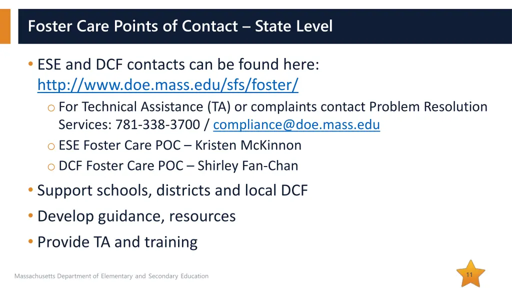 foster care points of contact state level
