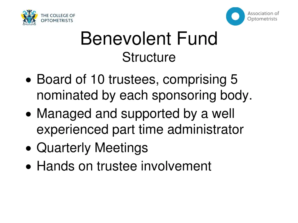 benevolent fund structure board of 10 trustees