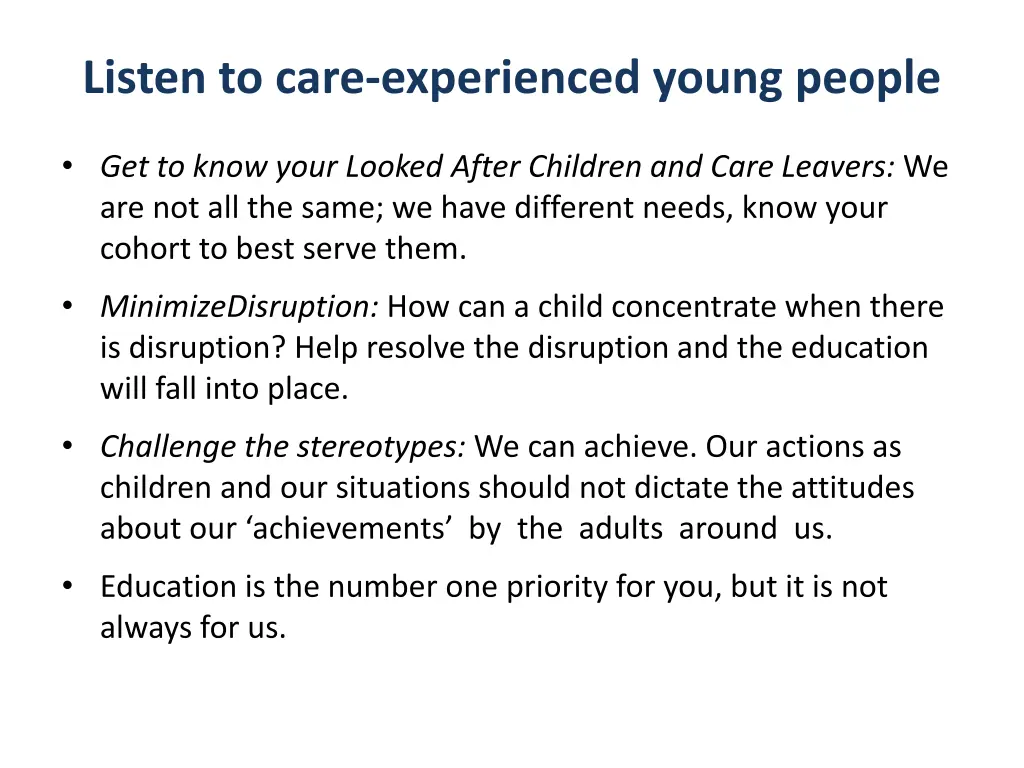 listen to care experienced young people